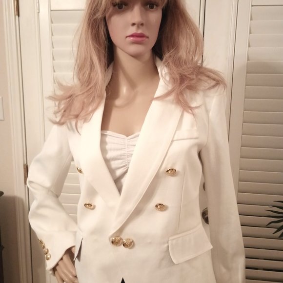 Kourt Medium White Classic Jacket 100% Cotton. gold buttons! Tailored - Picture 7 of 7